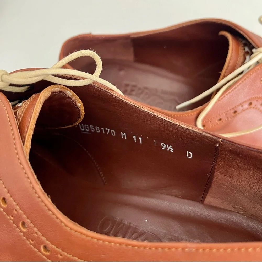 Salvatore Ferragamo Brown and White Woven Leather ‘Bario’ Oxfords, Size 9.5 D